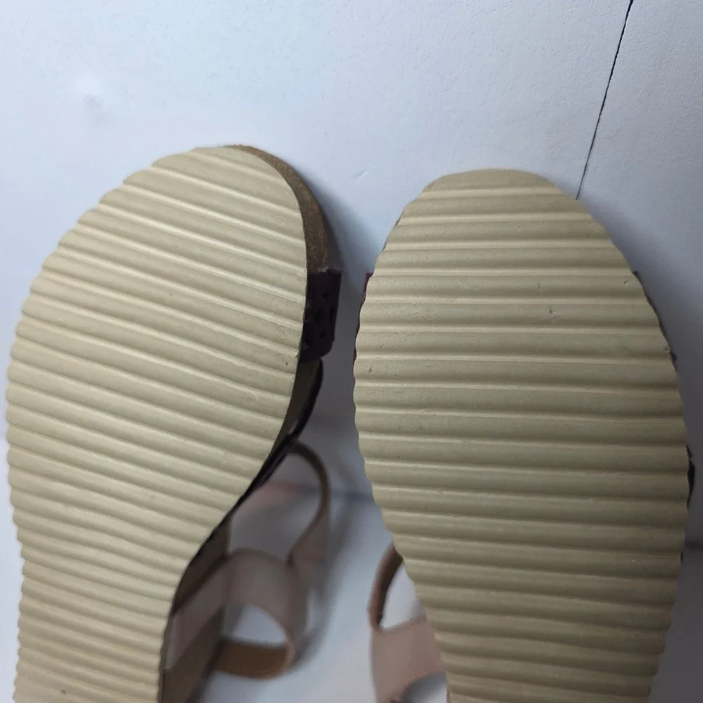 Wanda Panda Shoes Wedge Sandals Burgundy‎ Leather Cutout Cork Sole W's Size 41